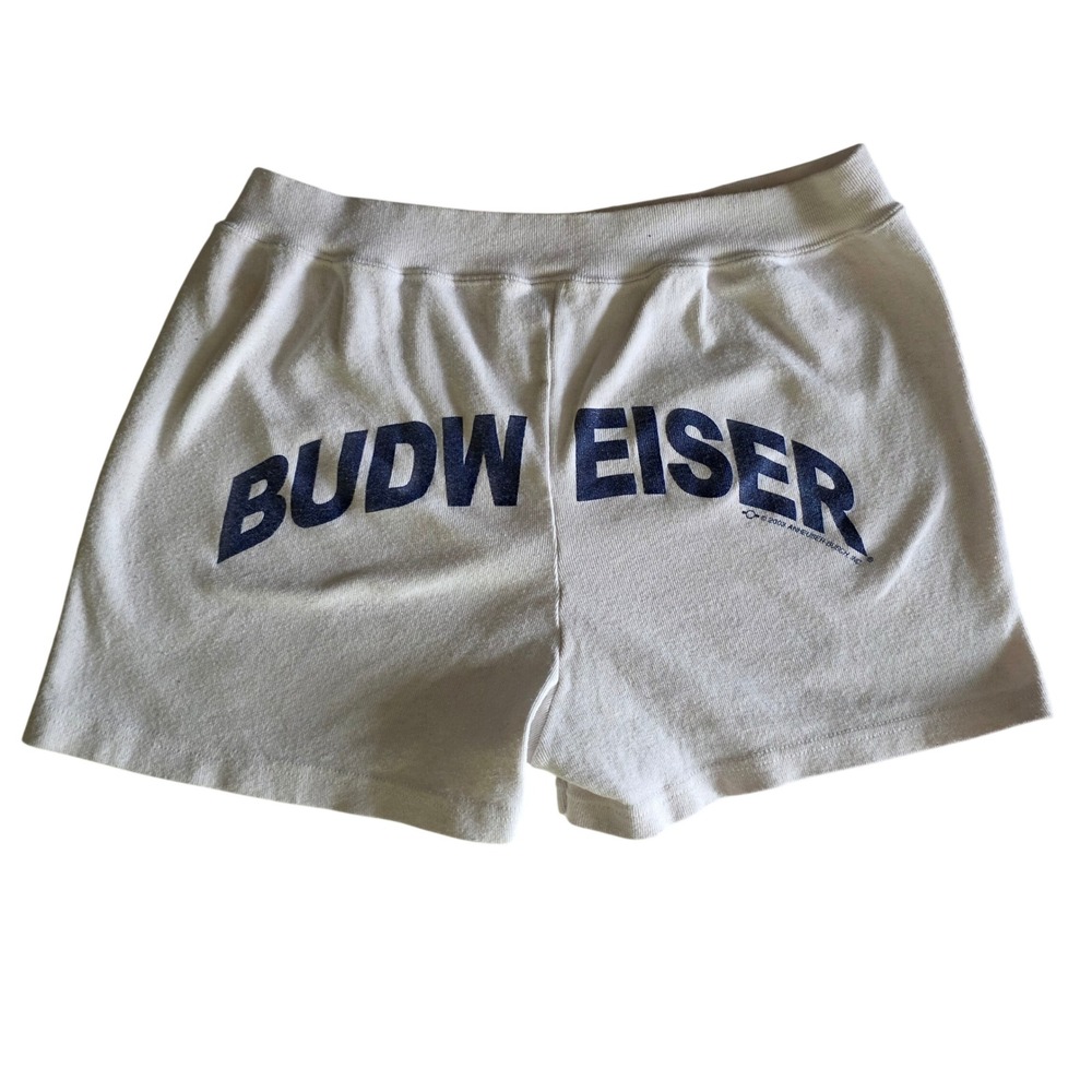 Vintage 2003 Budweiser Booty Shorts White LAT Sportswear Medium Y2K Made in USA